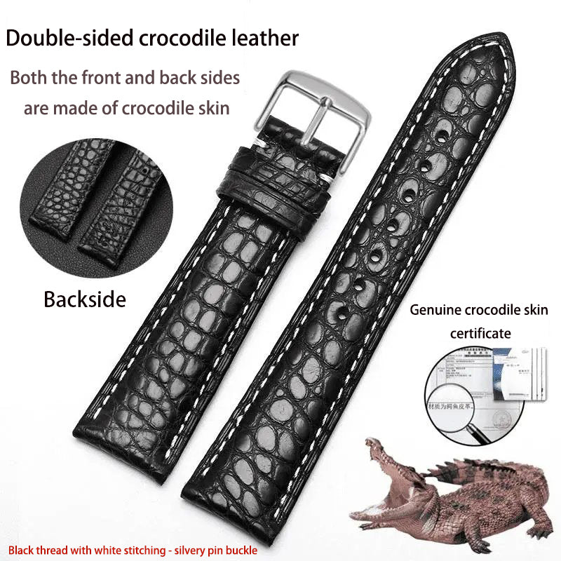 Double-sided alligator leather strap compatible with Omega, IWC, Tissot, Longines, Jaeger-LeCoultre, Cartier, and Jaeger-LeCoultre genuine leather straps