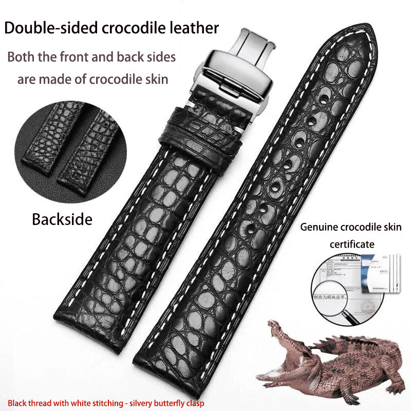 Double-sided alligator leather strap compatible with Omega, IWC, Tissot, Longines, Jaeger-LeCoultre, Cartier, and Jaeger-LeCoultre genuine leather straps