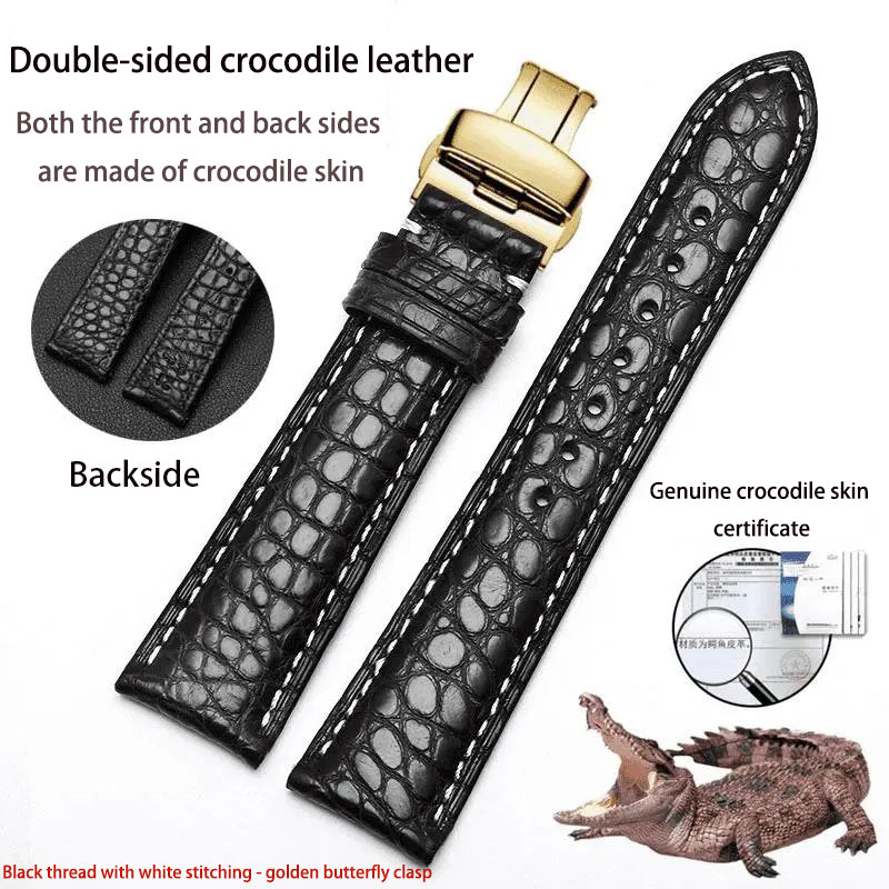 Double-sided alligator leather strap compatible with Omega, IWC, Tissot, Longines, Jaeger-LeCoultre, Cartier, and Jaeger-LeCoultre genuine leather straps