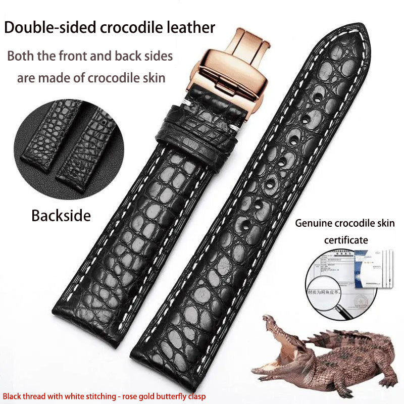 Double-sided alligator leather strap compatible with Omega, IWC, Tissot, Longines, Jaeger-LeCoultre, Cartier, and Jaeger-LeCoultre genuine leather straps
