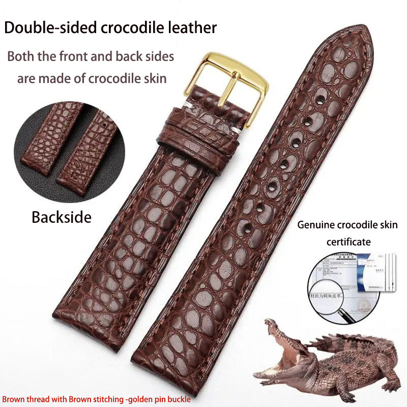 Double-sided alligator leather strap compatible with Omega, IWC, Tissot, Longines, Jaeger-LeCoultre, Cartier, and Jaeger-LeCoultre genuine leather straps