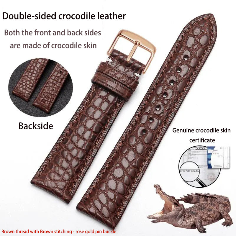 Double-sided alligator leather strap compatible with Omega, IWC, Tissot, Longines, Jaeger-LeCoultre, Cartier, and Jaeger-LeCoultre genuine leather straps