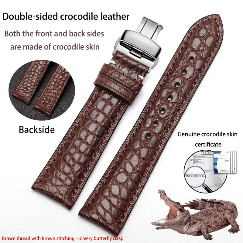 Double-sided alligator leather strap compatible with Omega, IWC, Tissot, Longines, Jaeger-LeCoultre, Cartier, and Jaeger-LeCoultre genuine leather straps