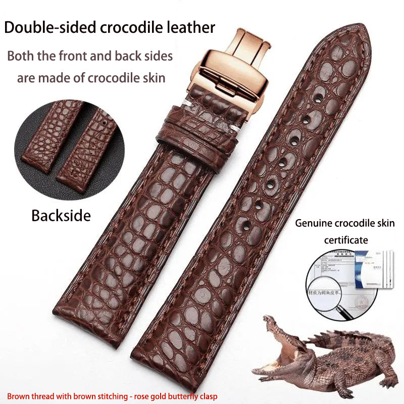 Double-sided alligator leather strap compatible with Omega, IWC, Tissot, Longines, Jaeger-LeCoultre, Cartier, and Jaeger-LeCoultre genuine leather straps
