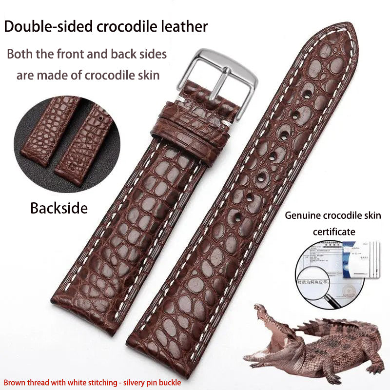 Double-sided alligator leather strap compatible with Omega, IWC, Tissot, Longines, Jaeger-LeCoultre, Cartier, and Jaeger-LeCoultre genuine leather straps