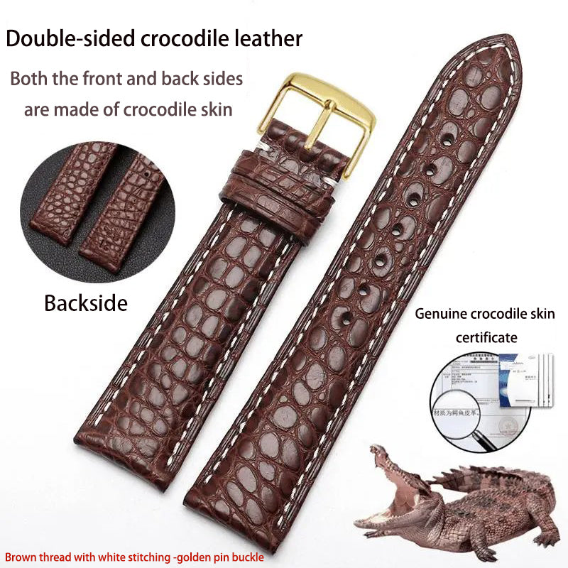 Double-sided alligator leather strap compatible with Omega, IWC, Tissot, Longines, Jaeger-LeCoultre, Cartier, and Jaeger-LeCoultre genuine leather straps