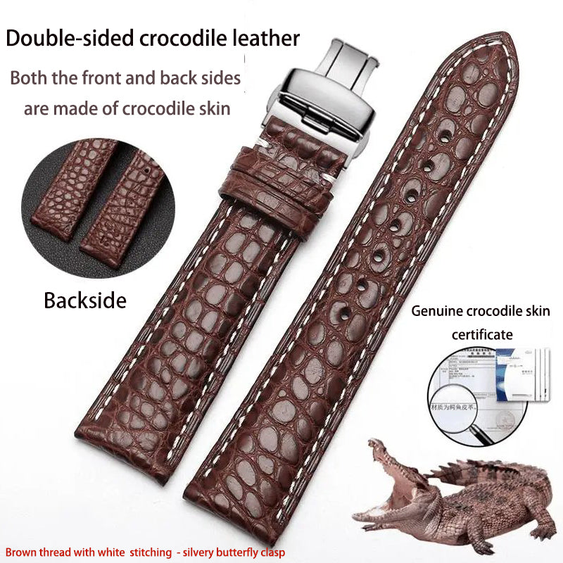 Double-sided alligator leather strap compatible with Omega, IWC, Tissot, Longines, Jaeger-LeCoultre, Cartier, and Jaeger-LeCoultre genuine leather straps