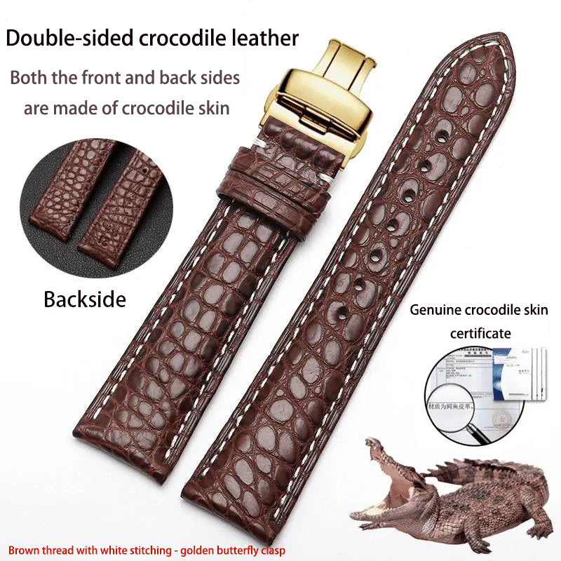 Double-sided alligator leather strap compatible with Omega, IWC, Tissot, Longines, Jaeger-LeCoultre, Cartier, and Jaeger-LeCoultre genuine leather straps