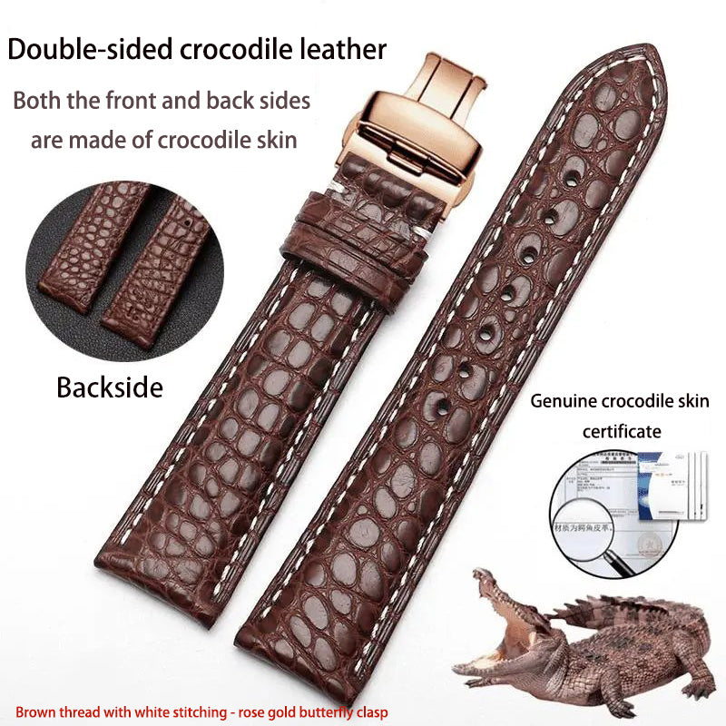 Double-sided alligator leather strap compatible with Omega, IWC, Tissot, Longines, Jaeger-LeCoultre, Cartier, and Jaeger-LeCoultre genuine leather straps