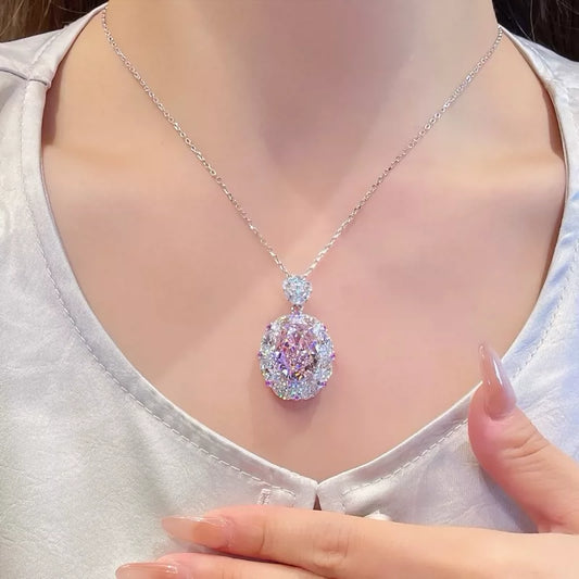 3Pcs Cubic Zirconia 925 Silver Jewelry Set for Women Pink  Pendant Necklace Earrings Rings Set