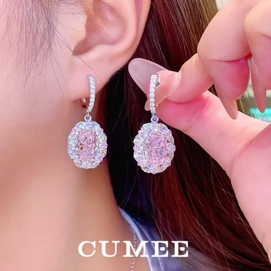 3Pcs Cubic Zirconia 925 Silver Jewelry Set for Women Pink  Pendant Necklace Earrings Rings Set